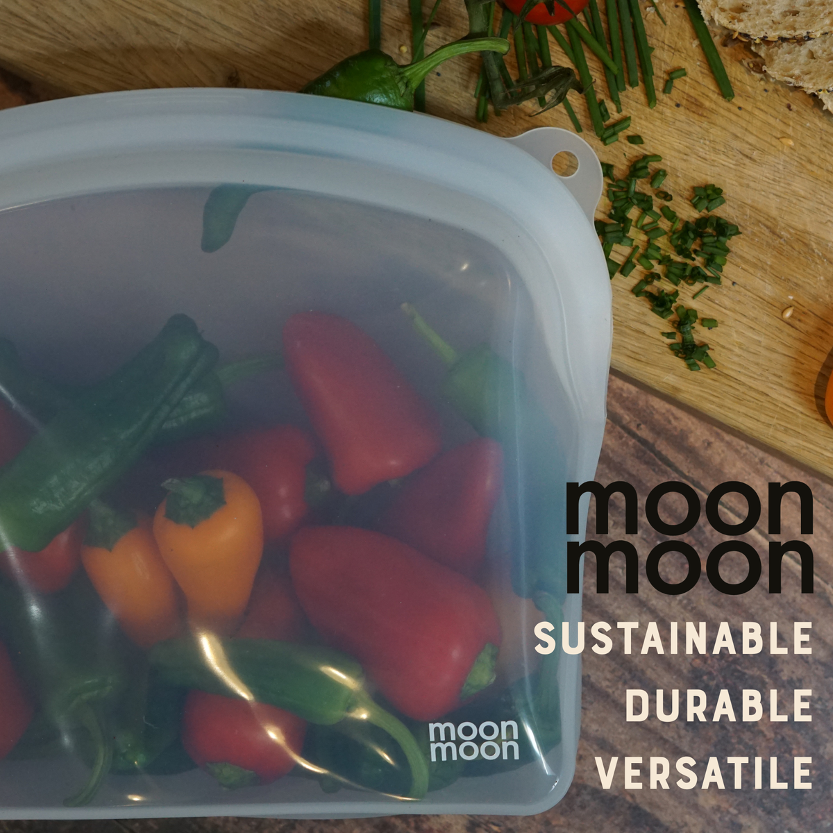Moonmoon® Silikoniset säilytyspussit, XL Itsenään seisova Curve-malli, 2000 ml, 2 kpl, Kirkas