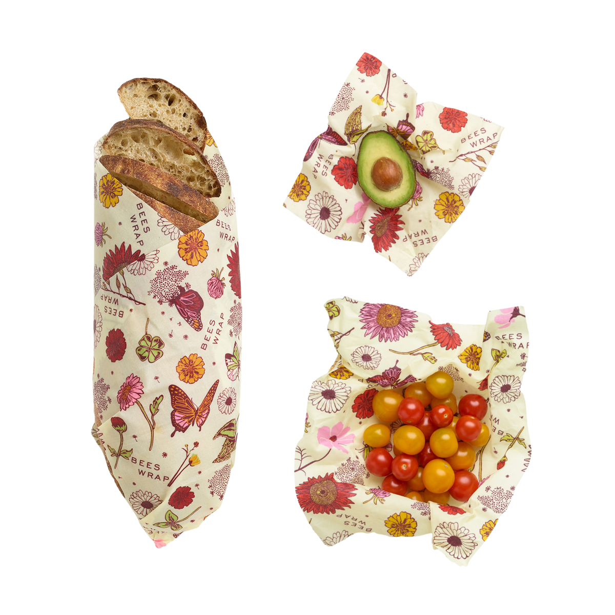 Bee's Wrap® Kasvipohjainen kestokääre, 3 kpl (Eri kokoja), Meadow Magic