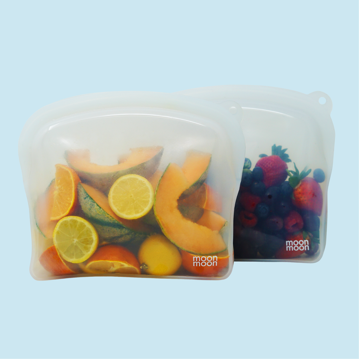 Moonmoon® Silikoniset säilytyspussit, Itsenään seisova Curve-malli, 1200 ml, 2 kpl, Kirkas