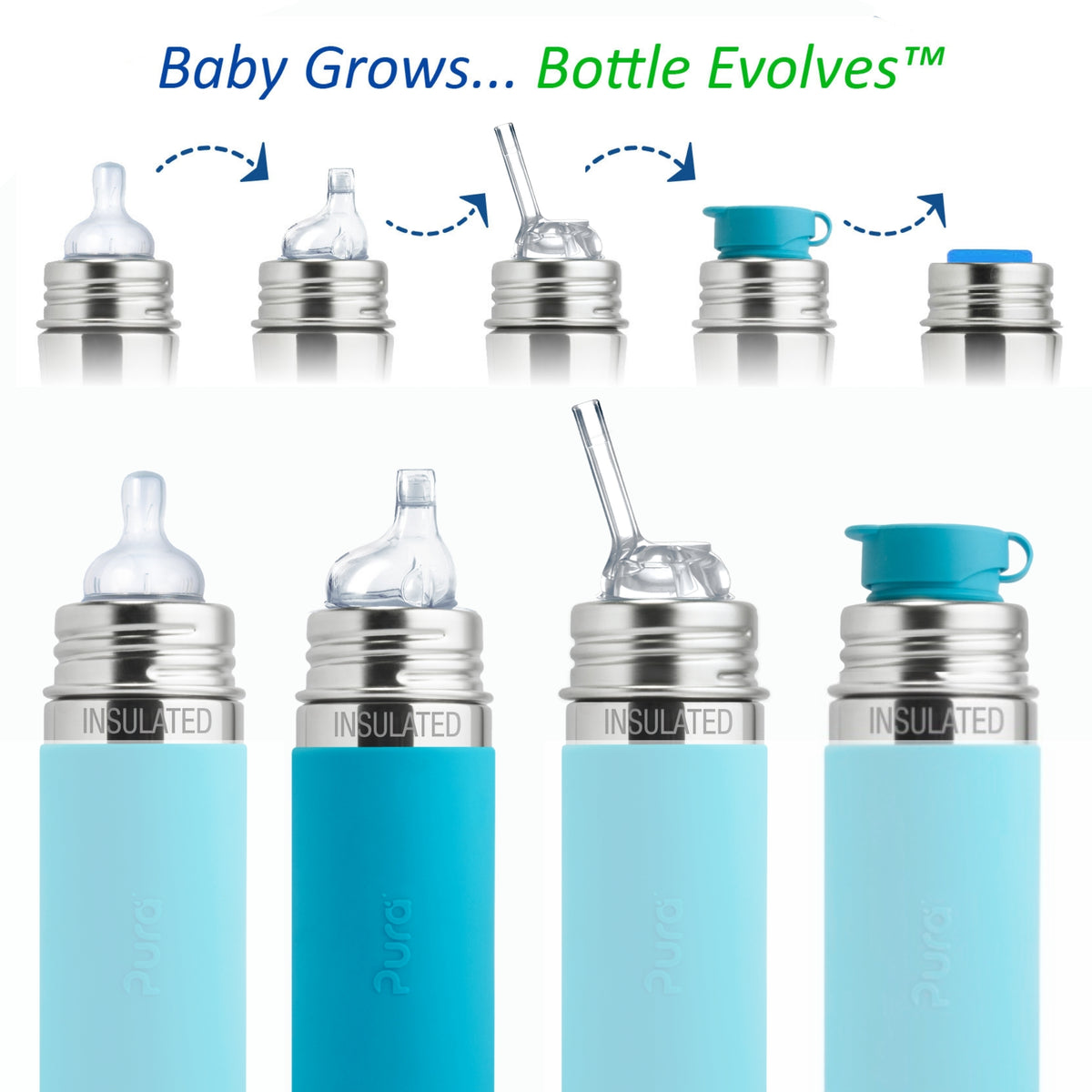 Pura Kiki Termo buteliukas su snapeliu 260 ml / aqua