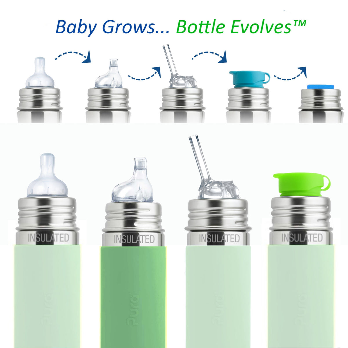 Pura Kiki Termo buteliukas su snapeliu 260 ml / moss