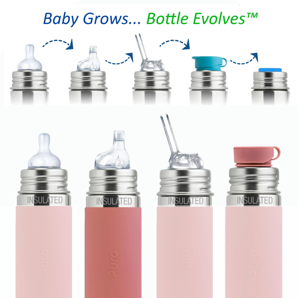 Pura Kiki Termopudel sippy-korgiga 260 ml / rose