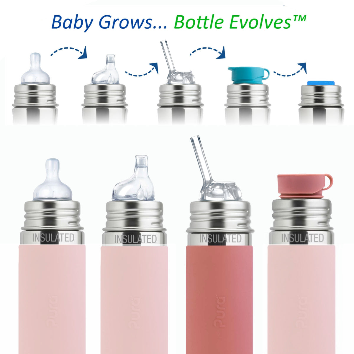Pura Kiki Termo gertuvė su šiaudeliu Kiddo 260 ml / rose