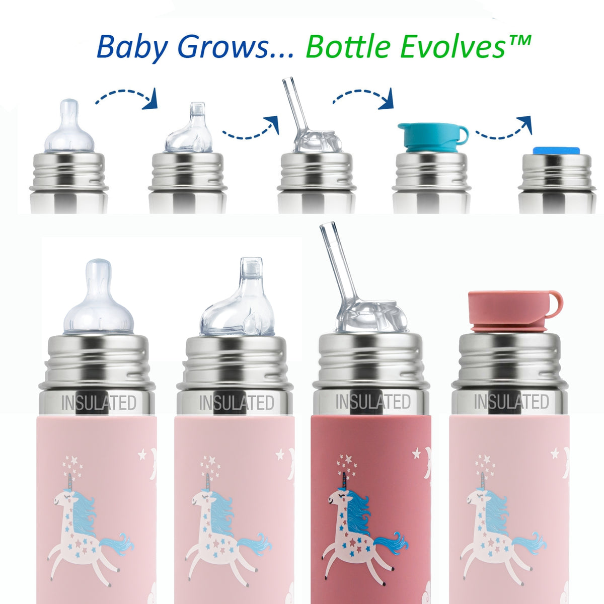 Pura Kiki Termo gertuvė su šiaudeliu Kiddo 260 ml / unicorn