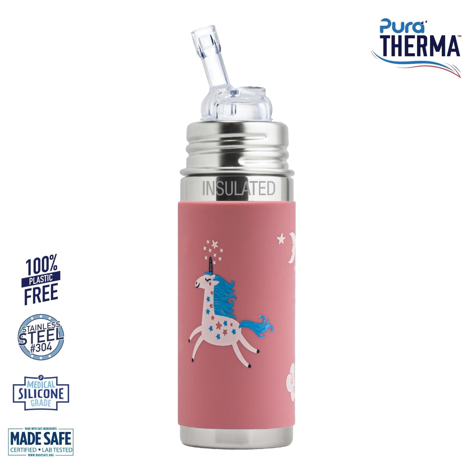 Unicorn Flask for Kids, Vacuum Insulated Water Bottle With Straw