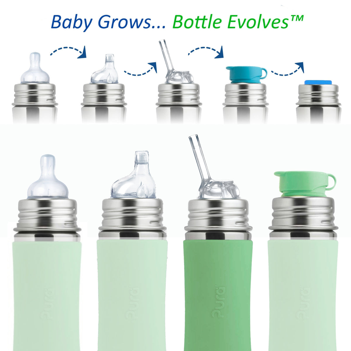 Pura Kiki Gertuvė su šiaudeliu Kiddo 325 ml / moss
