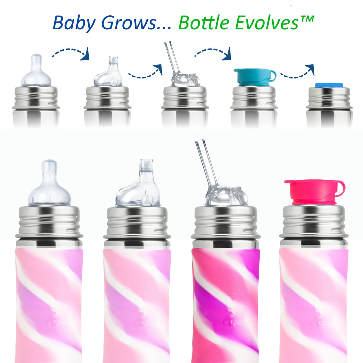 Pura Kiki Gertuvė su šiaudeliu Kiddo 325 ml / pink swirl