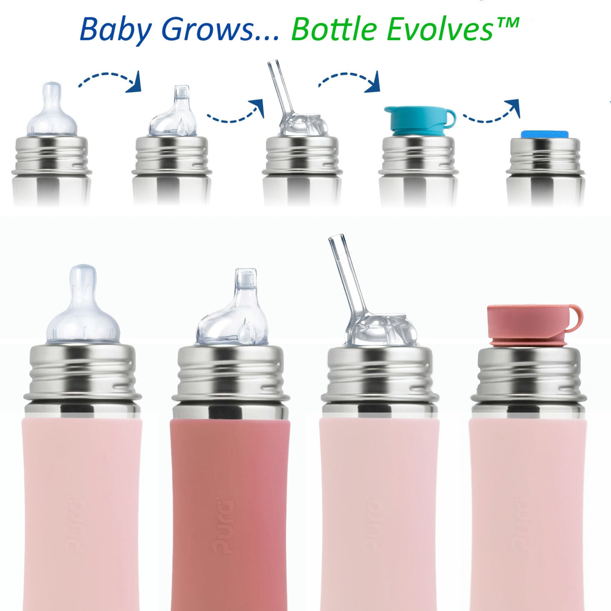 Pura Kiki Joogipudel sippy-korgiga 325 ml / rose