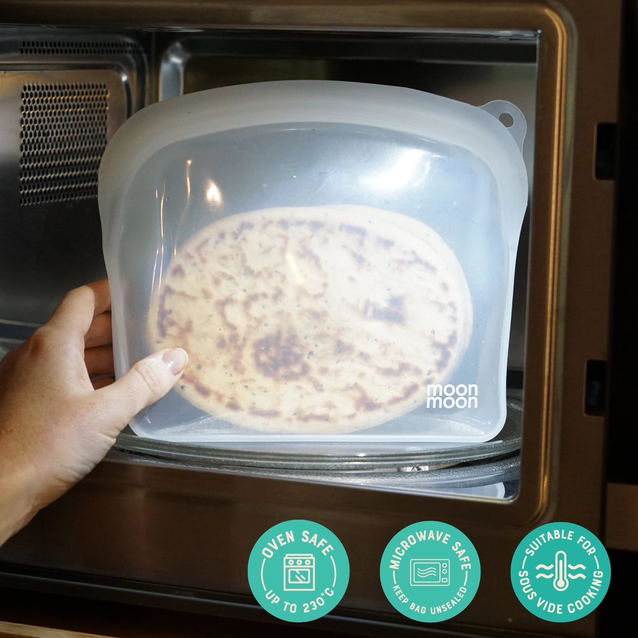 Moonmoon®  Reusable Silicone Freezer Bags | Free-Standing Curve Bags | 1200 ml 2 Set Clear