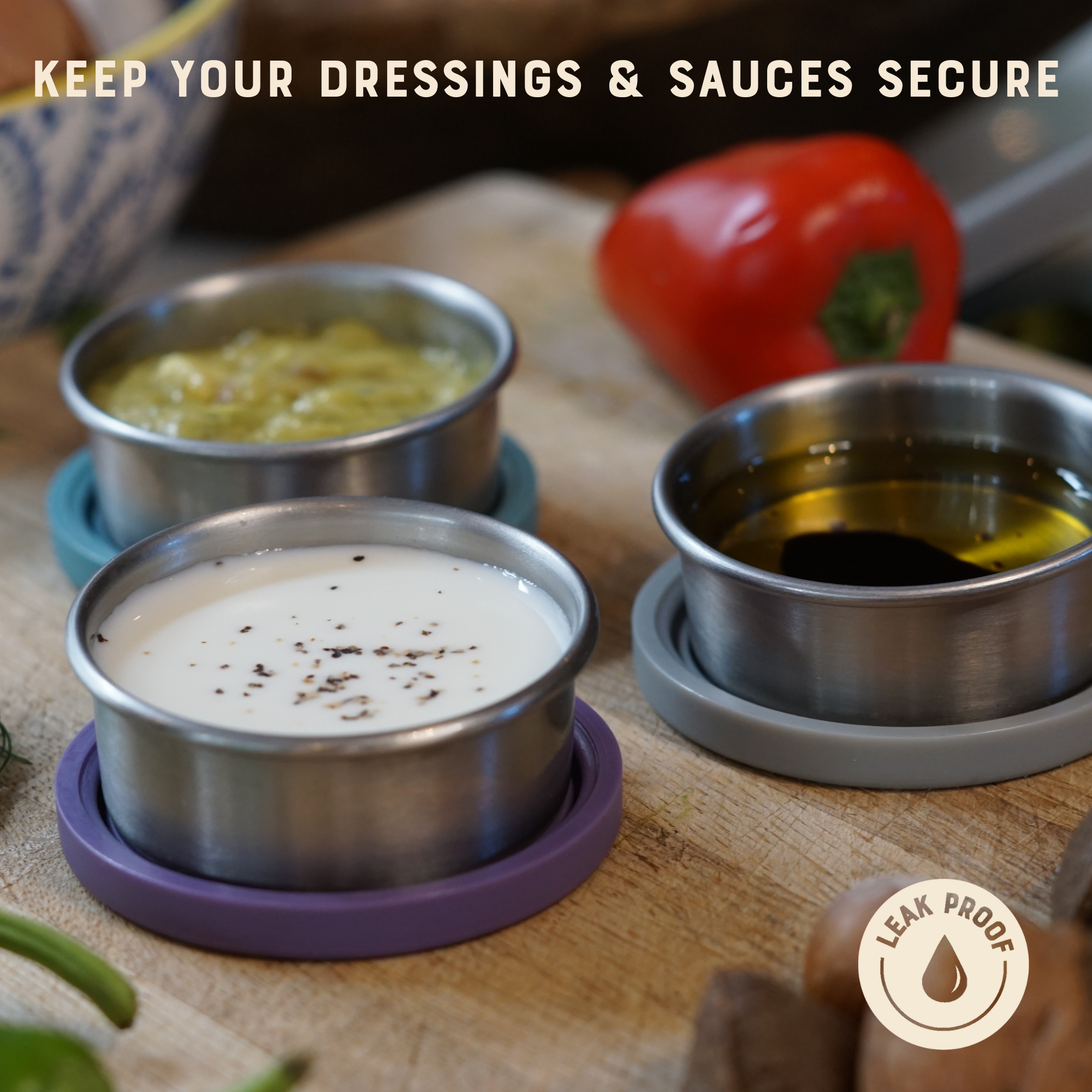 Moonmoon® Mini Stainless Steel Sauce & Dressing Pots - Leakproof Set of 3