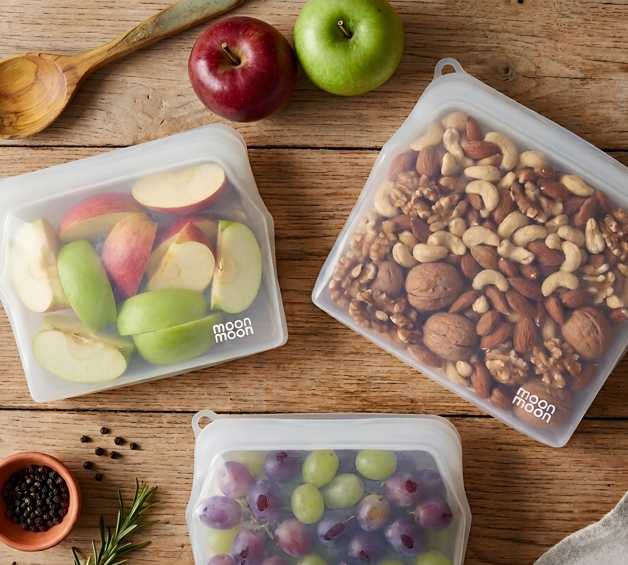 Moonmoon® Reusable Silicone Food Bags | Slim Pouch (Clear Multi Set)