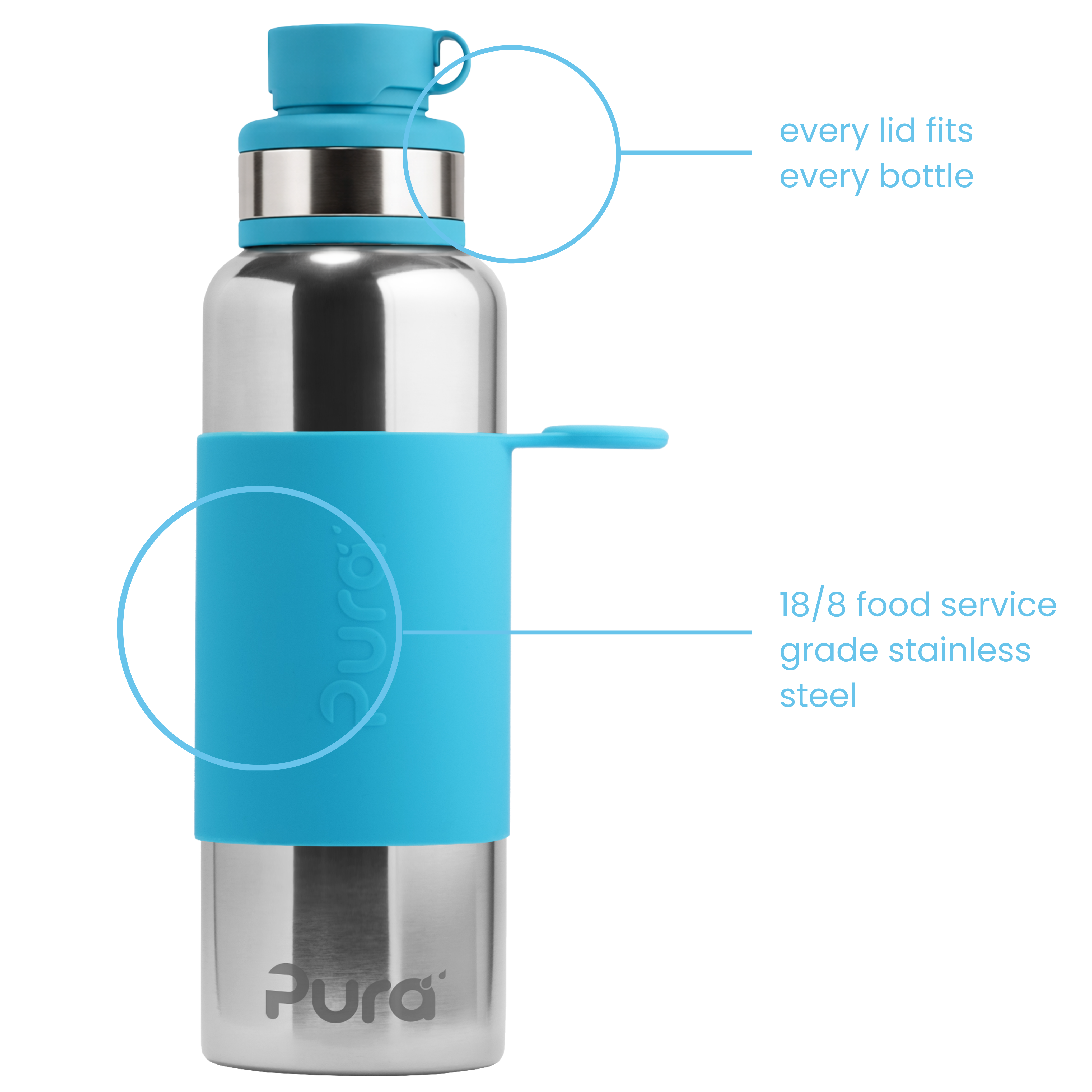Pura Juomapullo teräs 850 ml / aqua