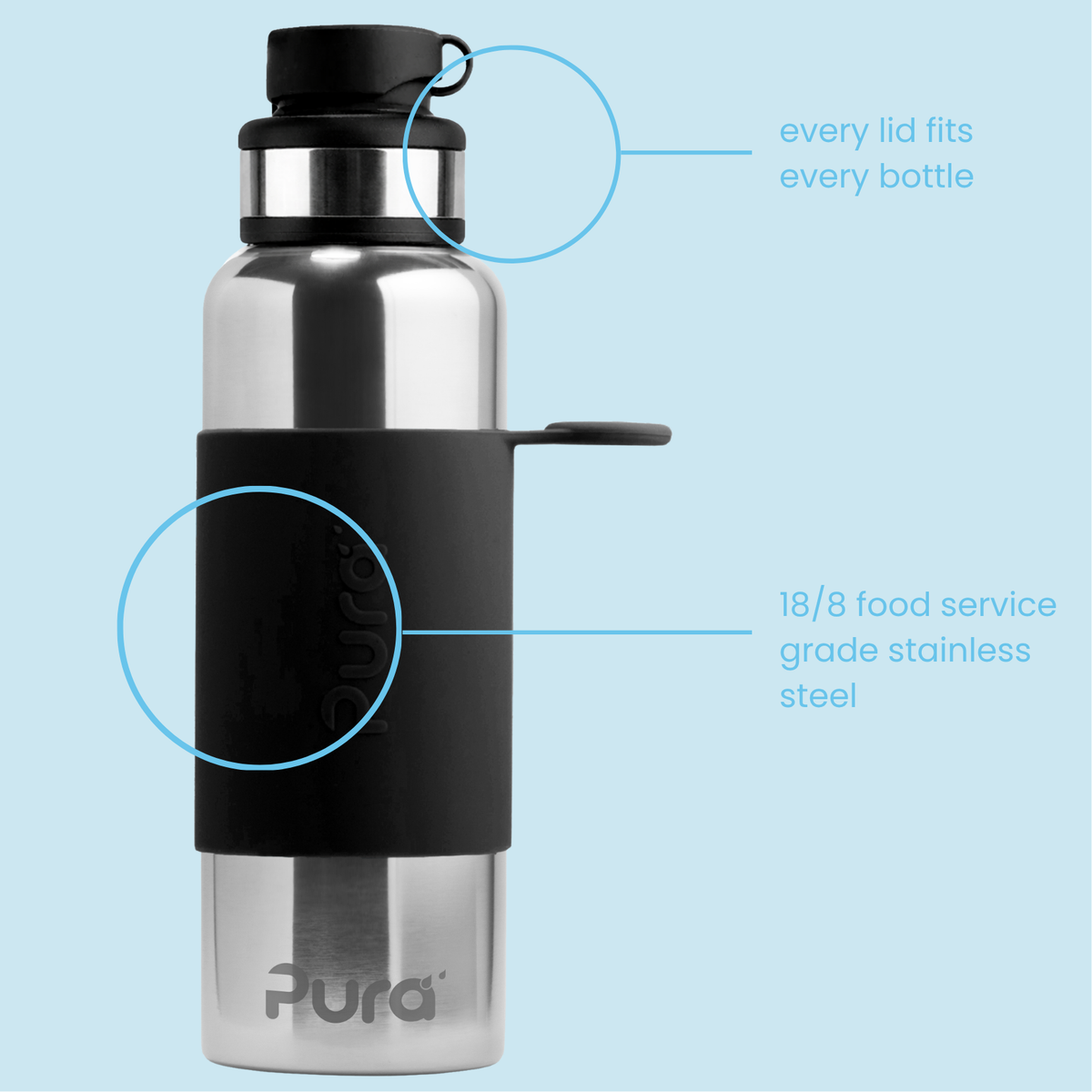 Pura Juomapullo teräs 850 ml / black