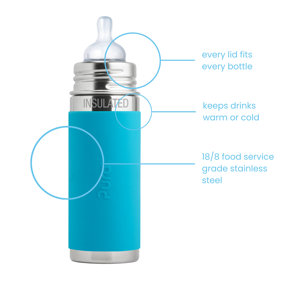 Pura Kiki termo maitinimo buteliukas 260 ml / aqua