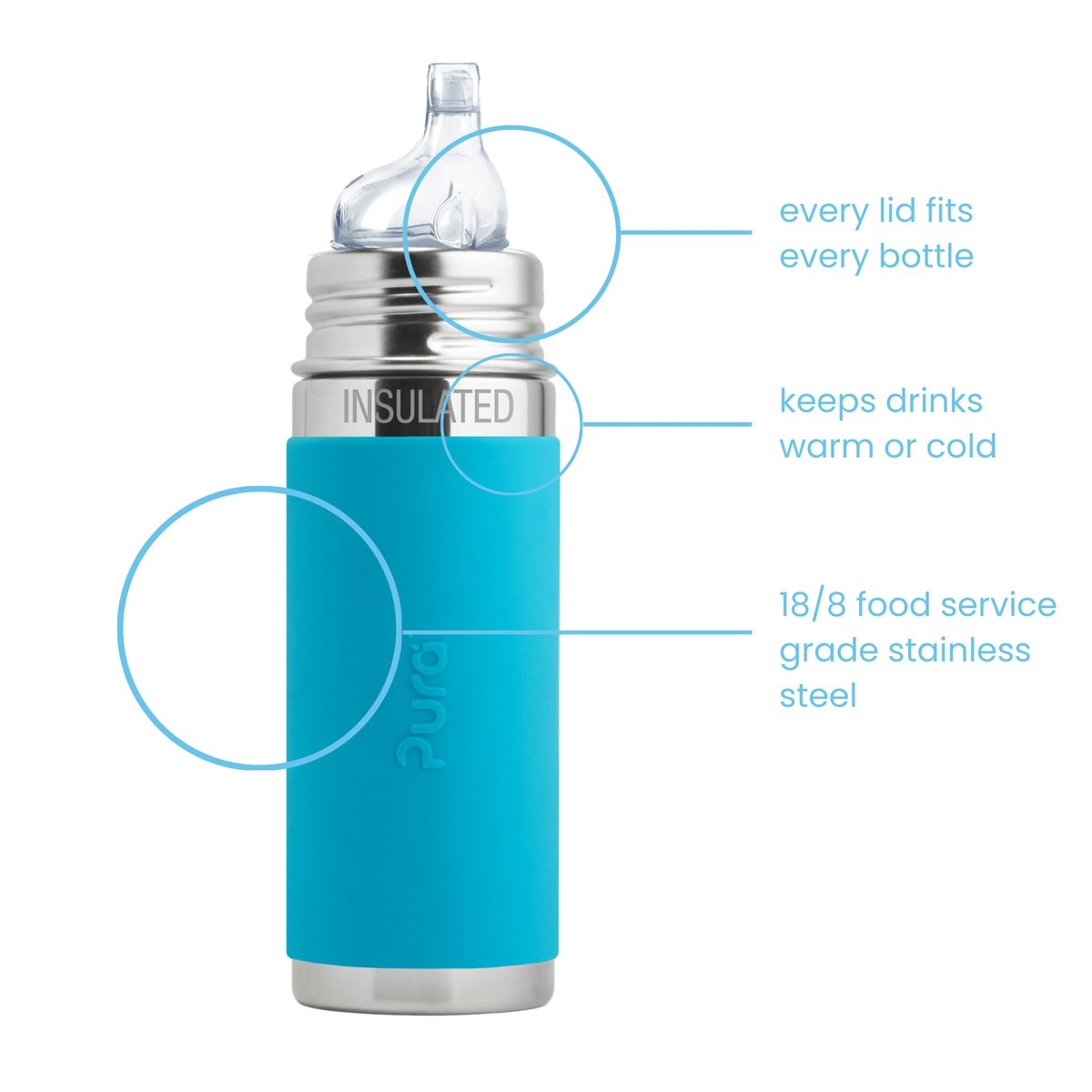 Pura Kiki Termo buteliukas su snapeliu 260 ml / aqua