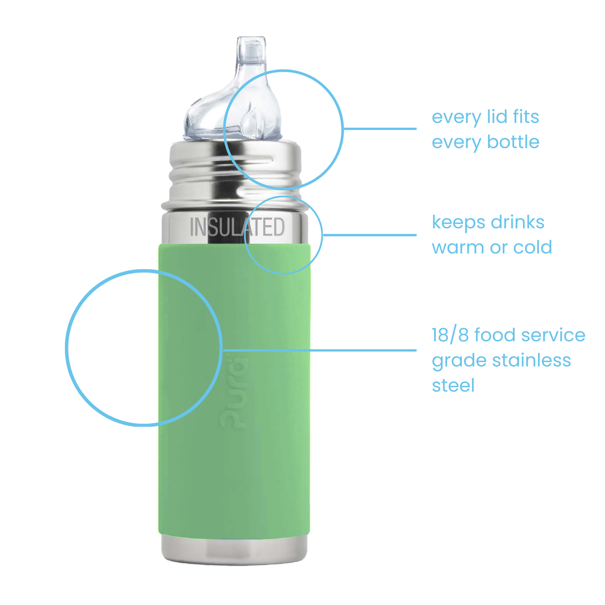 Pura Kiki Termo buteliukas su snapeliu 260 ml / moss