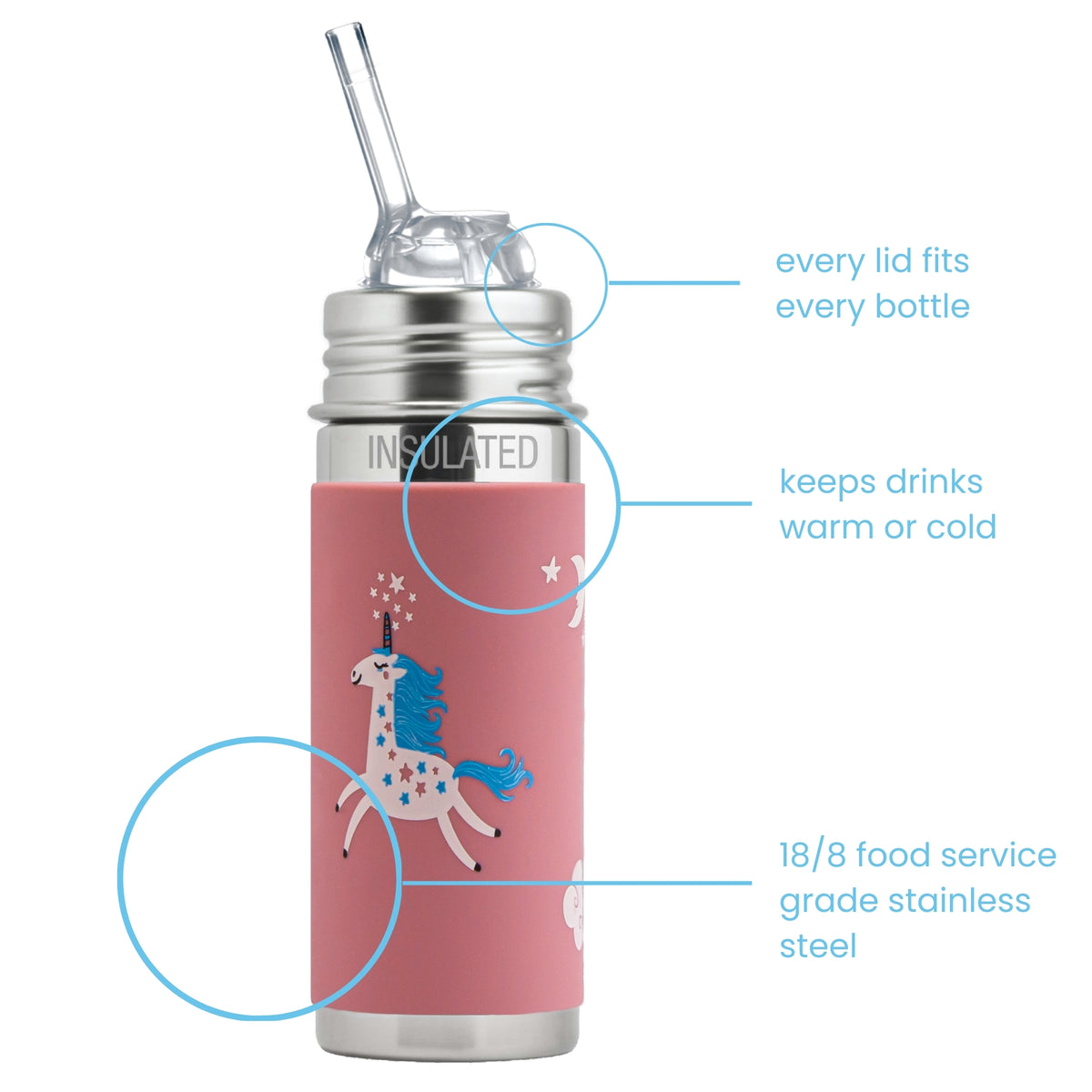 Pura Kiki Termo gertuvė su šiaudeliu Kiddo 260 ml / unicorn