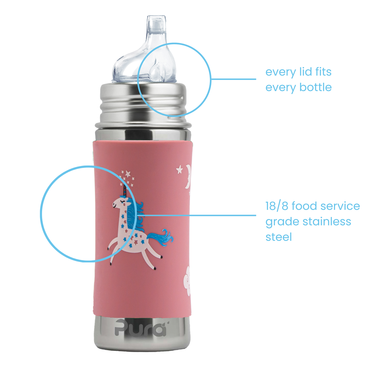 Pura Kiki Buteliukas su snapeliu 325 ml / unicorn