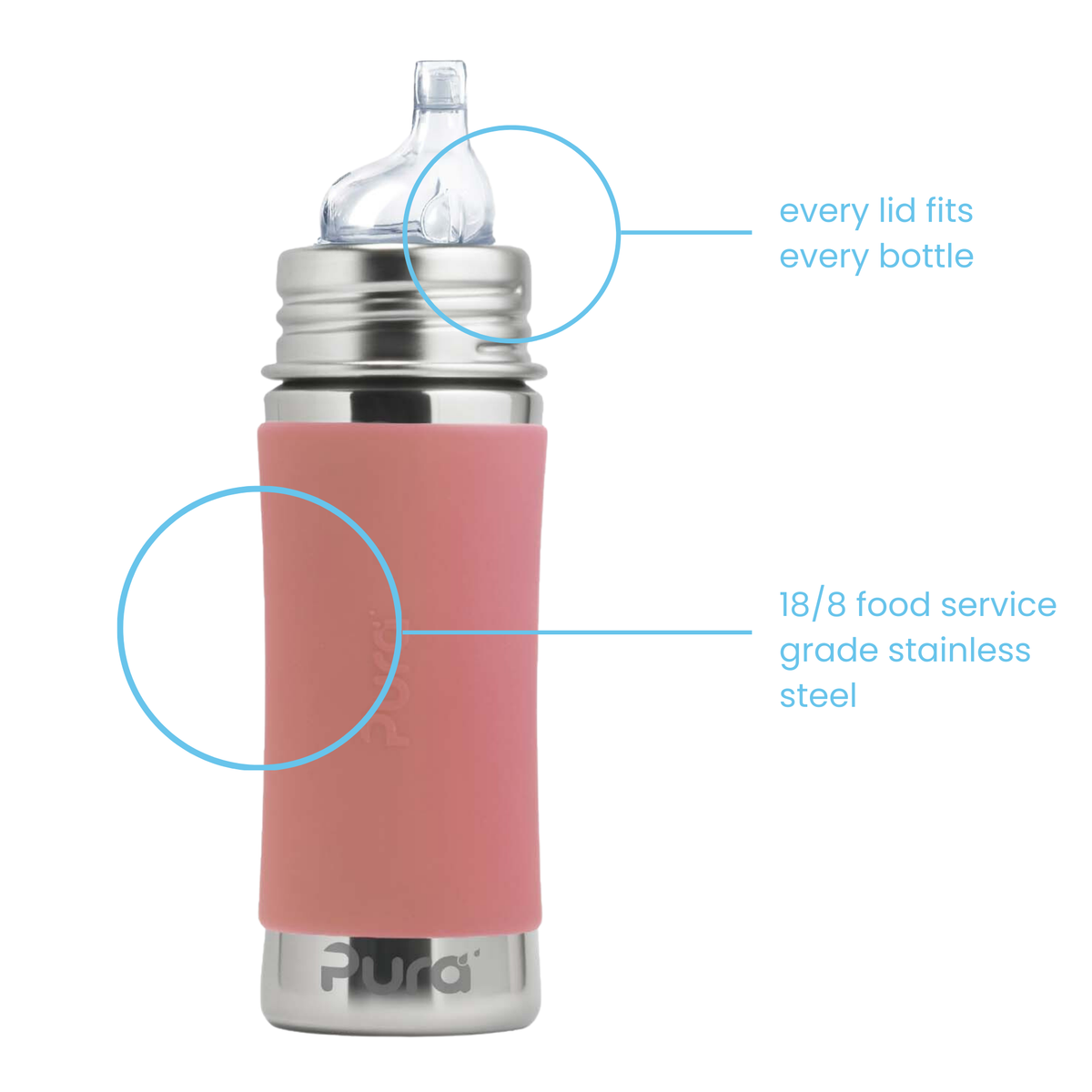 Pura Kiki Joogipudel sippy-korgiga 325 ml / rose