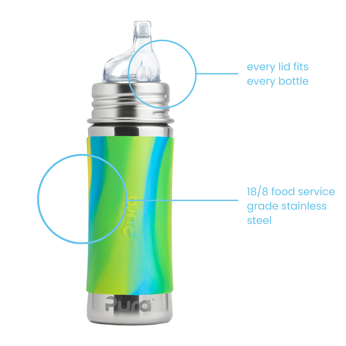 Pura Kiki Buteliukas su snapeliu 325 ml / aqua swirl