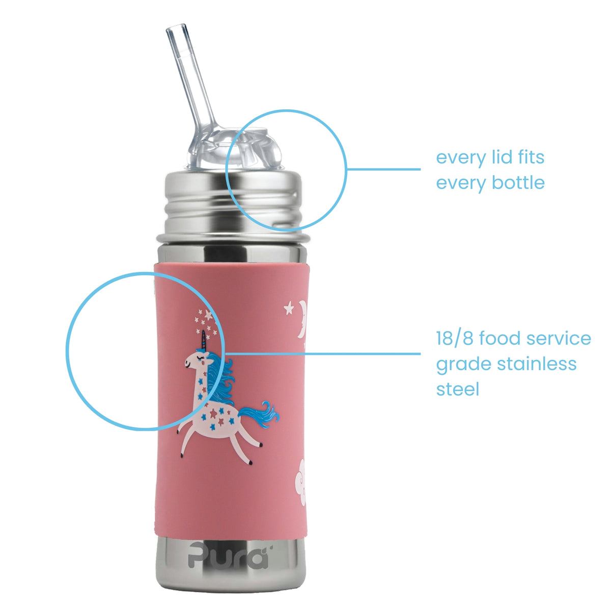 Pura Kiki Gertuvė su šiaudeliu Kiddo 325 ml / unicorn
