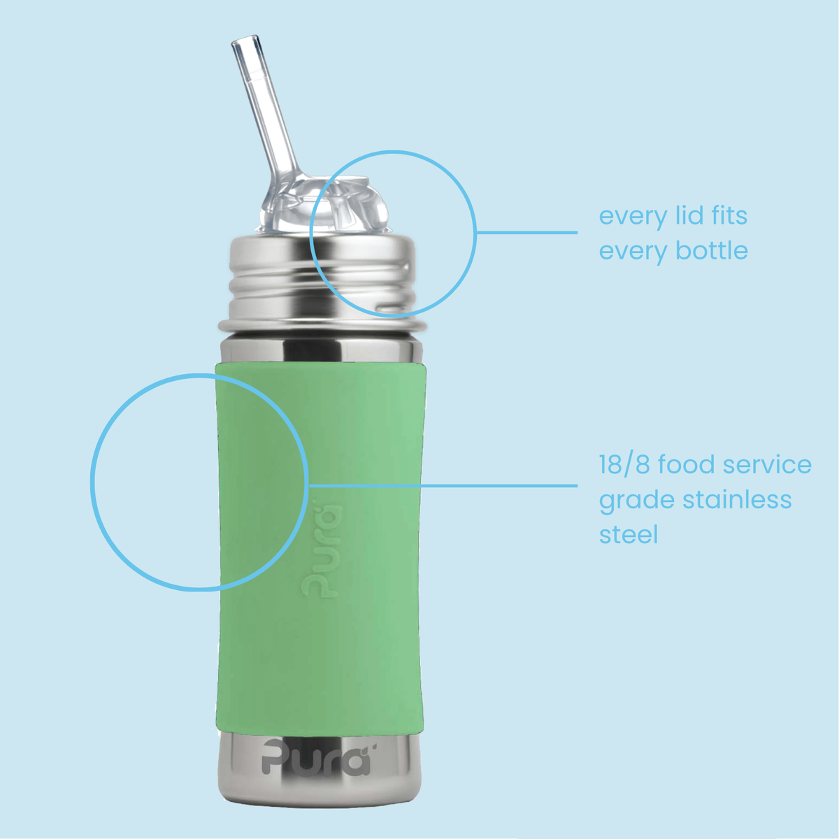 Pura Kiki Bottiglia con cannuccia Kiddo 325 ml / moss