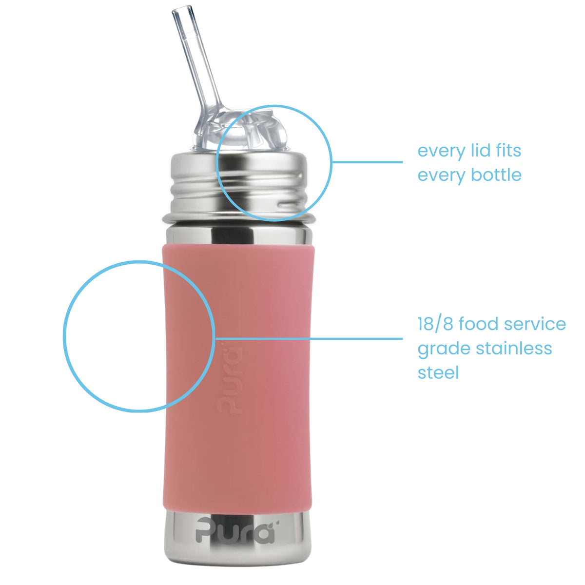 Pura Kiki Garrafa com palhinha Kiddo 325 ml / rose