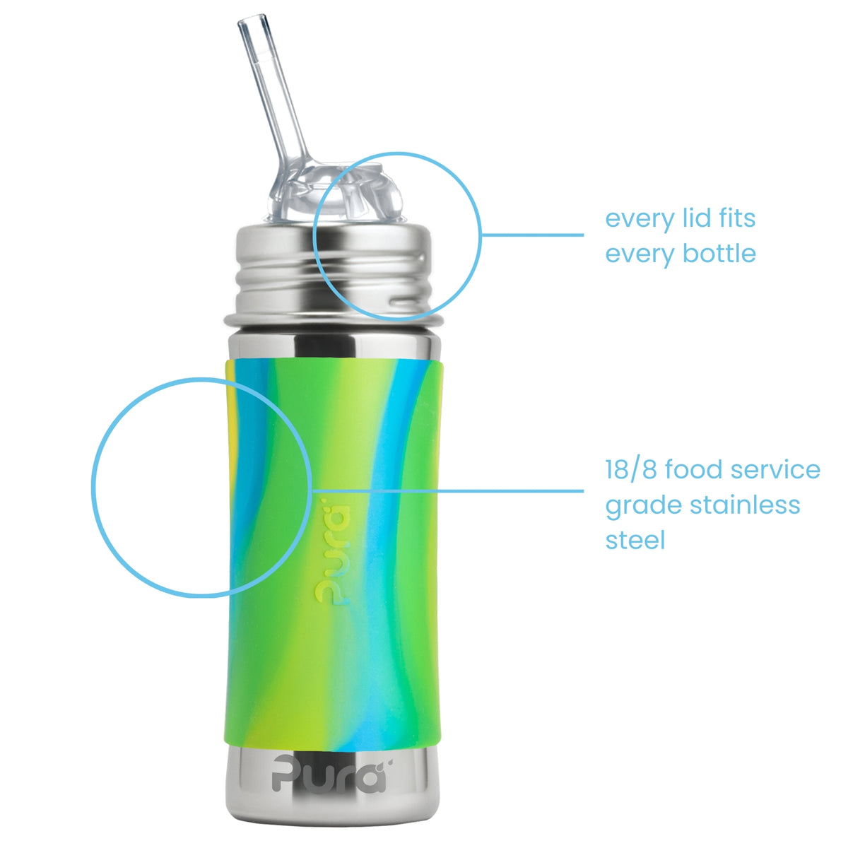 Pura Kiki Botella con pajita Kiddo 325 ml / aqua swirl