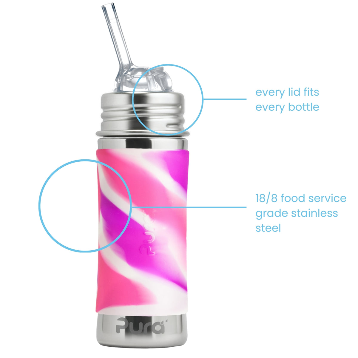 Pura Kiki Gertuvė su šiaudeliu Kiddo 325 ml / pink swirl