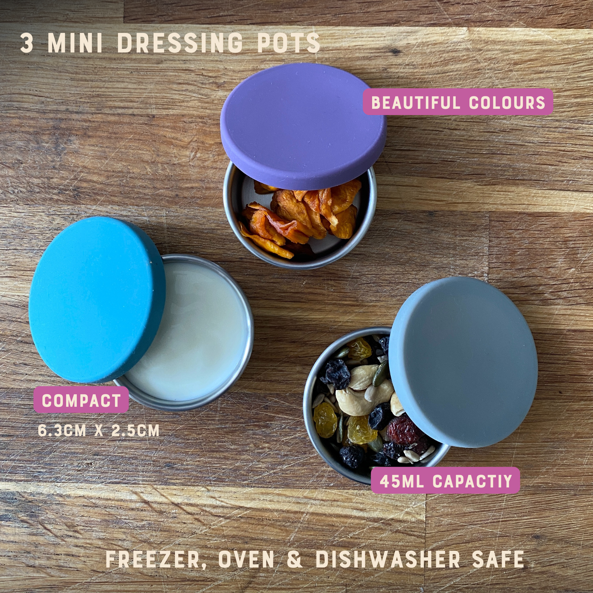 Moonmoon® Mini Stainless Steel Sauce & Dressing Pots - Leakproof Set of 3