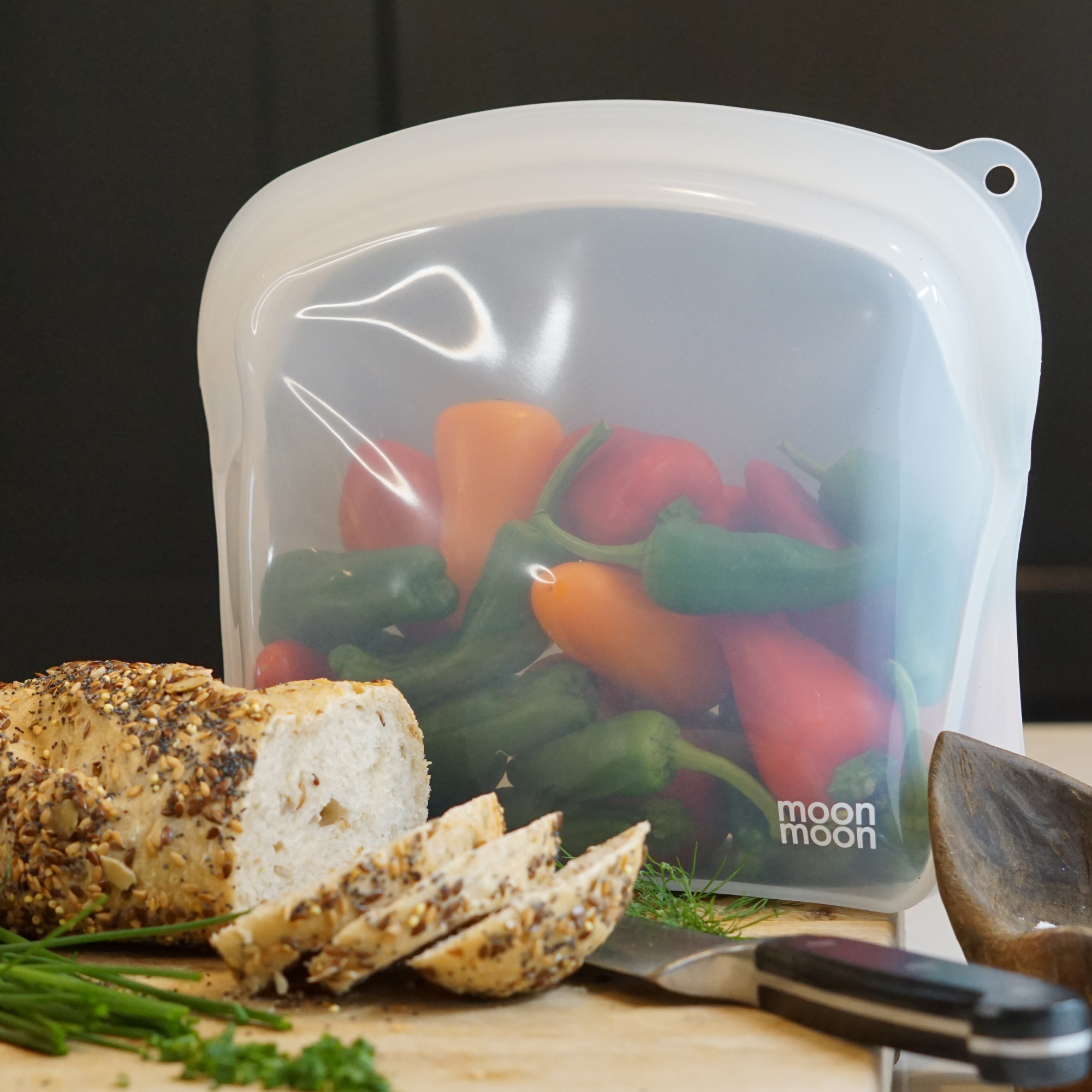 Moonmoon®  Reusable Silicone Freezer Bags | XL Free-Standing Curve Bags | 2000ml 2 Set Clear