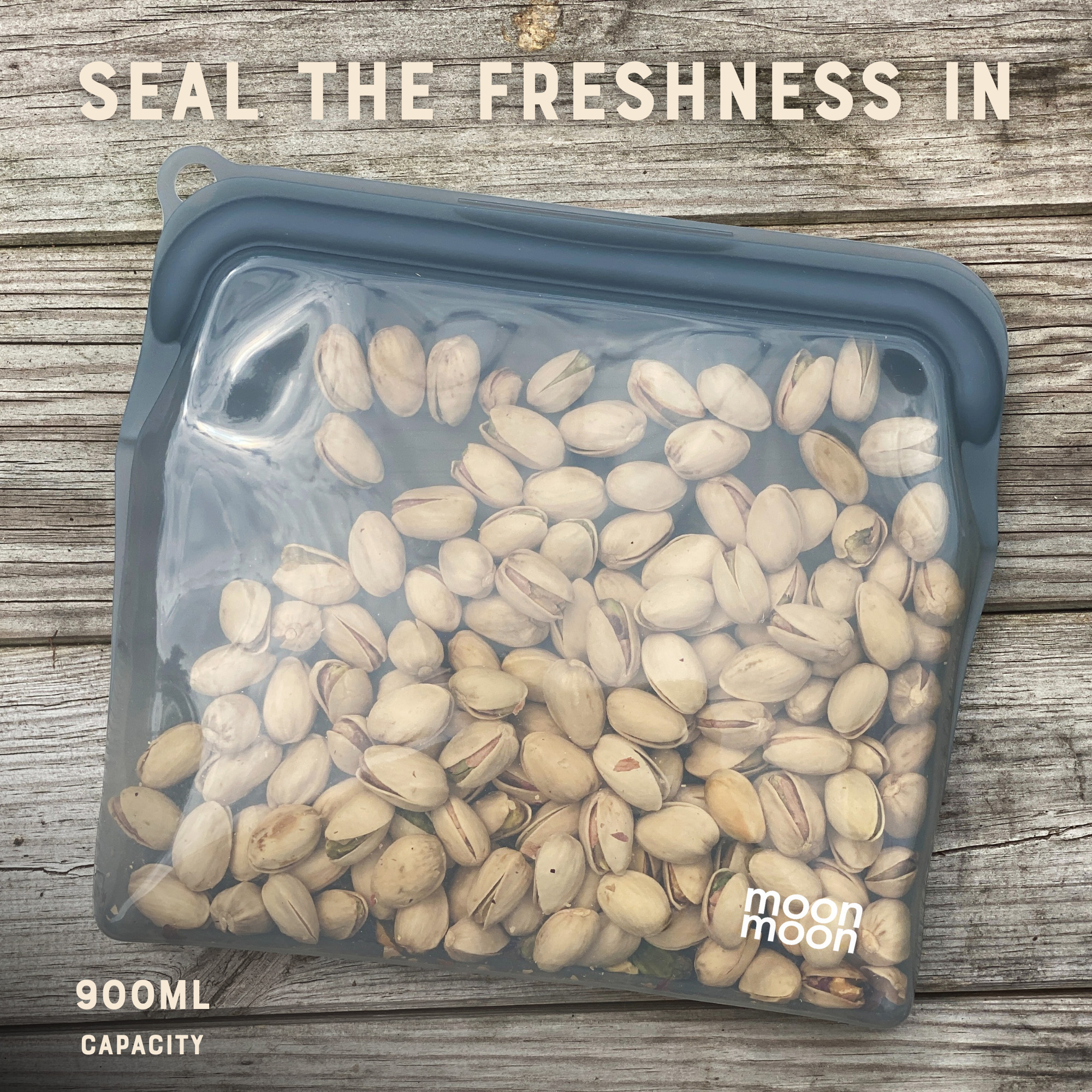 Moonmoon® Reusable Silicone Freezer Bags | Large 900ml Slim Pouch (Set of 2 Gray)